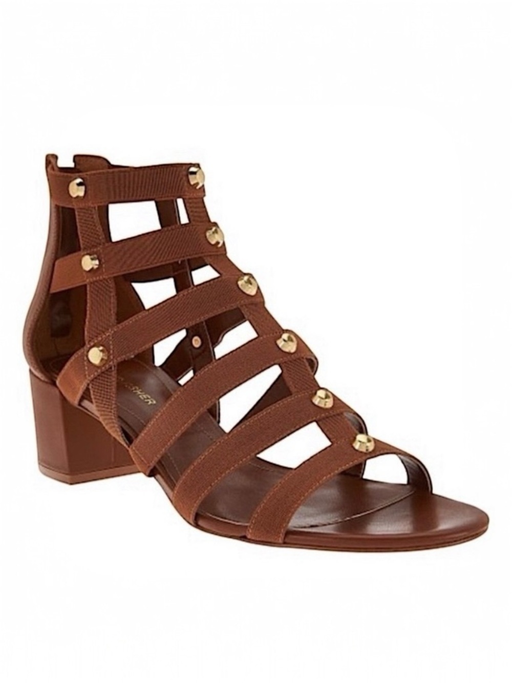 Marc Fisher Brown Gladiator Heeled Stretch Sandals with Gold Studs Boho Size 8.5